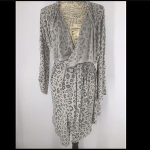 AVA Large Gray Leopard Print Draped Cardigan